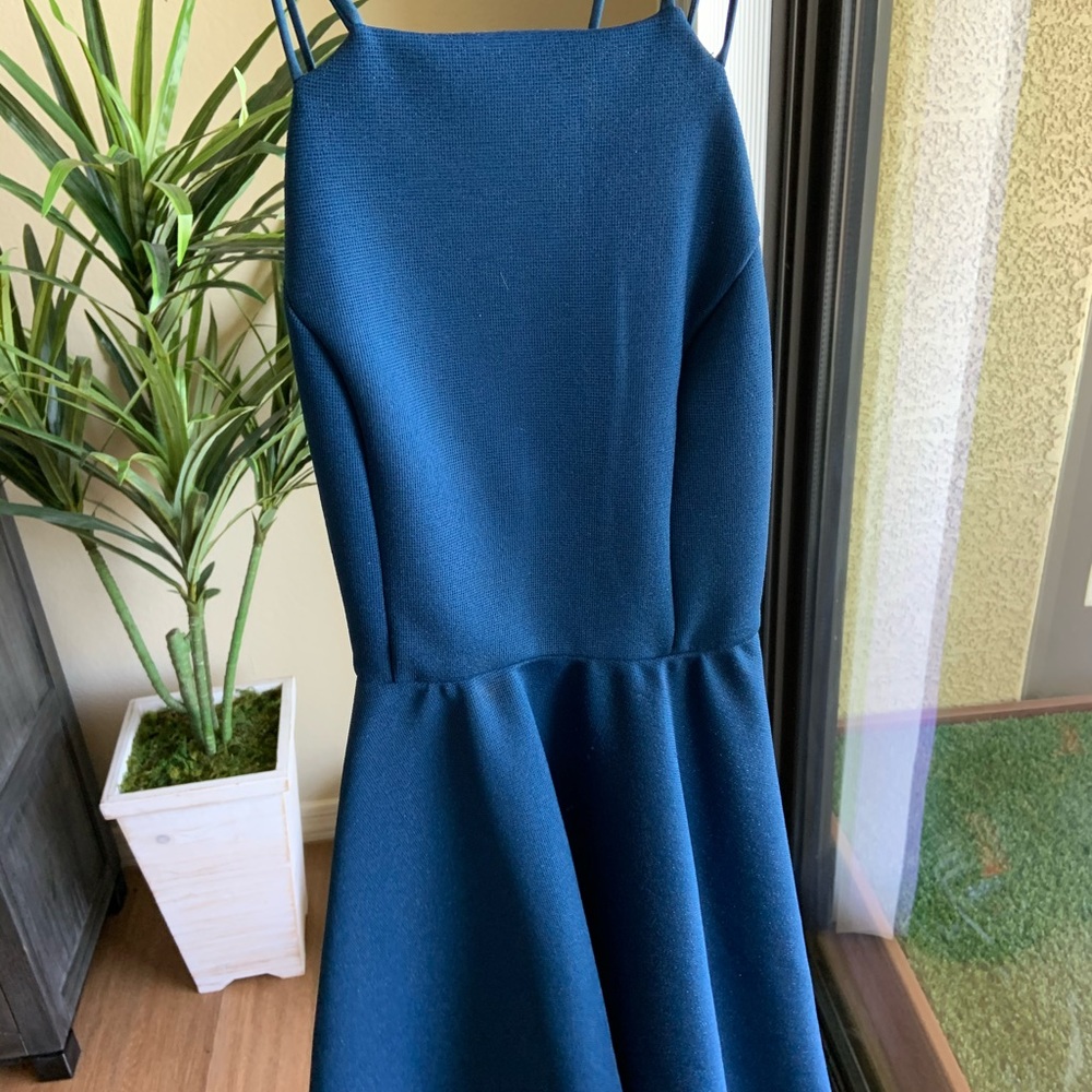 Shiny Blue Criss Cross Back Dress